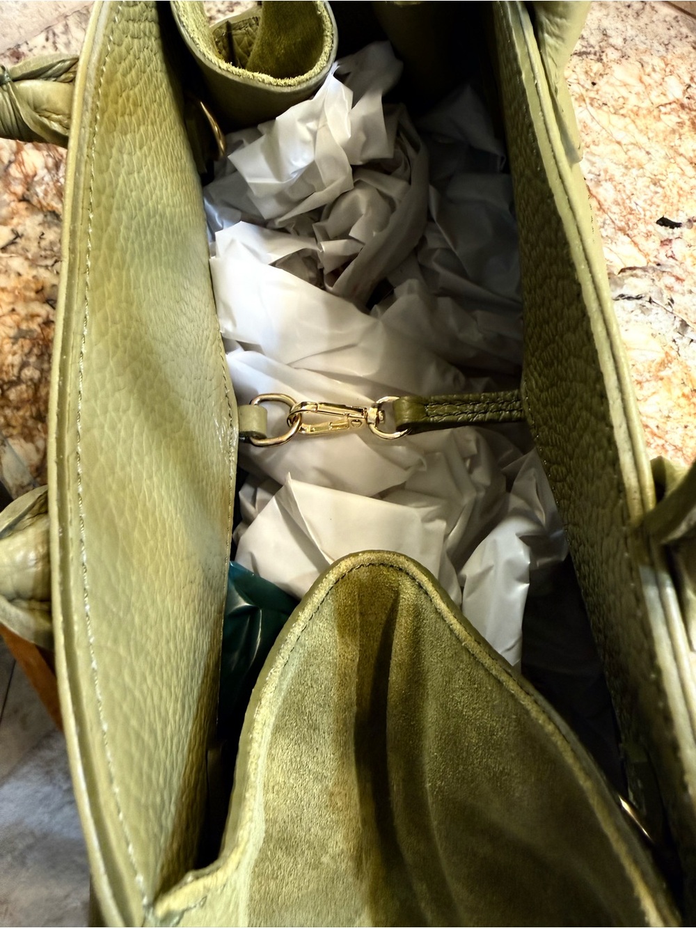 Anna Paola Classic Pebbled Leather Dome Satchel Travel Olive Made In Italy NE - Picture 6 of 11
